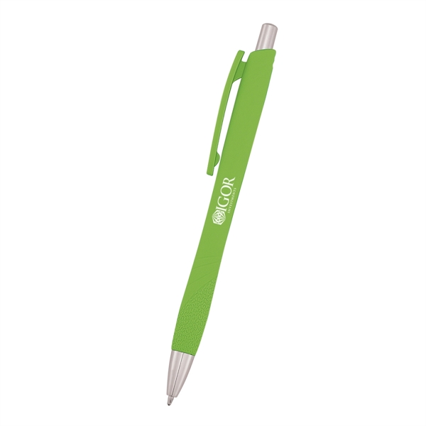 Plunger-action pen measuring 5 1/2" with a smooth rubber finish and... from ASI 61125 Hit Promotional Products / Hit®