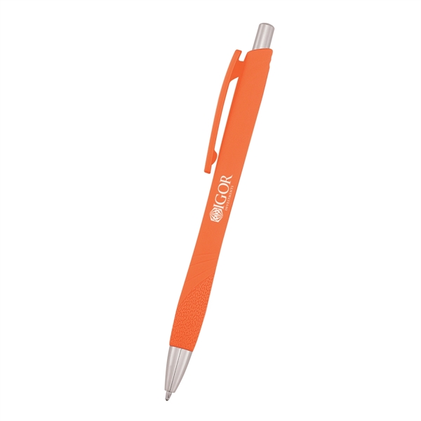Plunger-action pen measuring 5 1/2" with a smooth rubber finish and... from ASI 61125 Hit Promotional Products / Hit®
