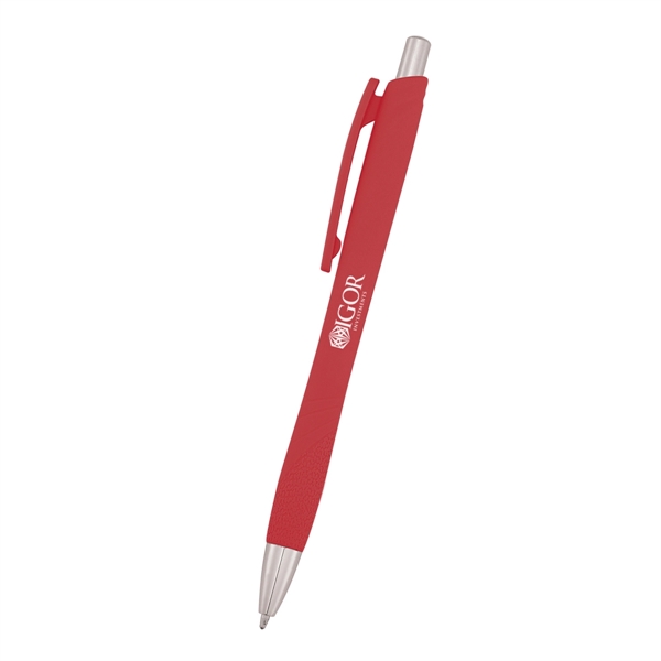 Plunger-action pen measuring 5 1/2" with a smooth rubber finish and... from ASI 61125 Hit Promotional Products / Hit®