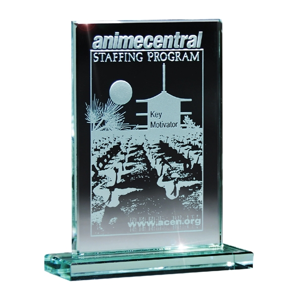 Medium award made of glass, measuring 6" x 7 3/8", and... from ASI 61125 Hit Promotional Products / Hit®