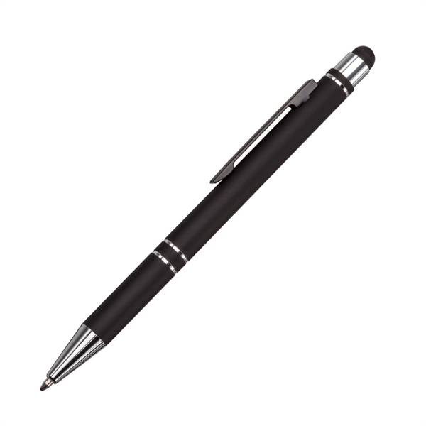 The Scroll Aluminum Ballpoint Pen with Stylus features a matte black... from ASI 84592 St Regis Group