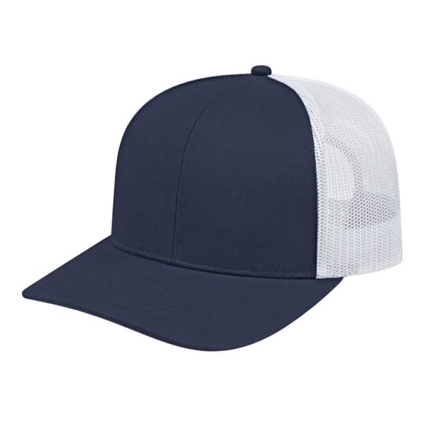 Medium profile six panel structured polyester and cotton blend cap with... from ASI 43792 Cap America Inc