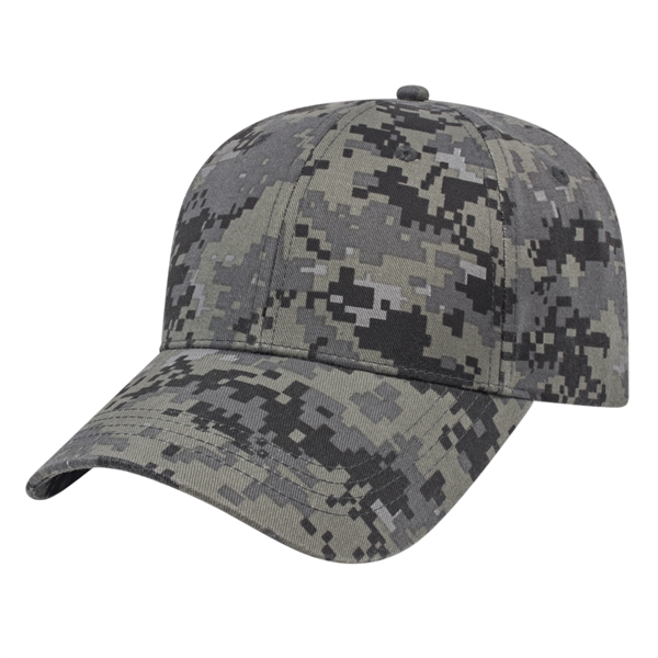 Medium profile six panel structured cap with digital camouflage print, fabric... from ASI 43792 Cap America Inc