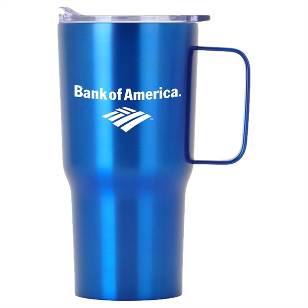 20-ounce insulated stainless steel travel mug with metal handle and sliding... from ASI 90807 Tekweld