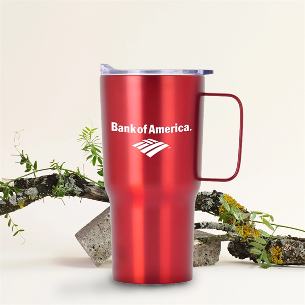 20-ounce insulated stainless steel travel mug with metal handle and sliding... from ASI 90807 Tekweld