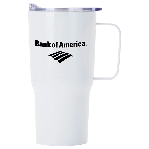 20-ounce insulated stainless steel travel mug with metal handle and sliding... from ASI 90807 Tekweld