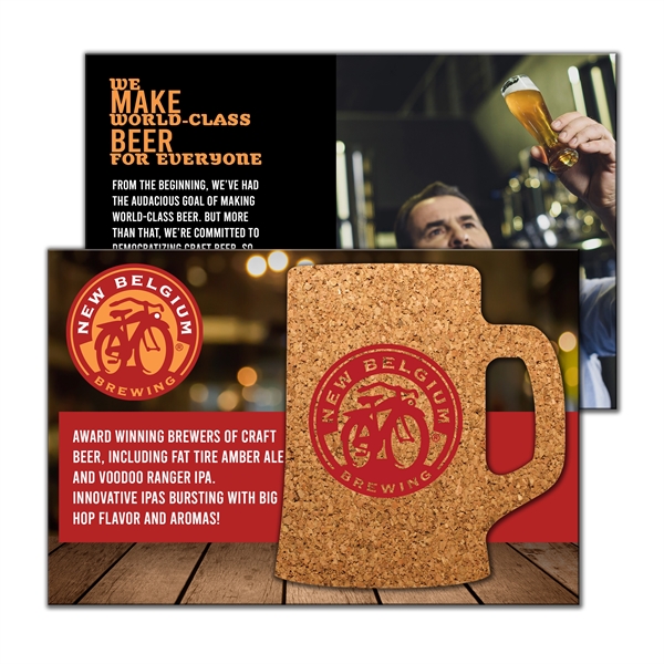 Customizable 6" x 4" full-color postcard with beer mug-shaped cork coaster... from ASI 90807 Tekweld