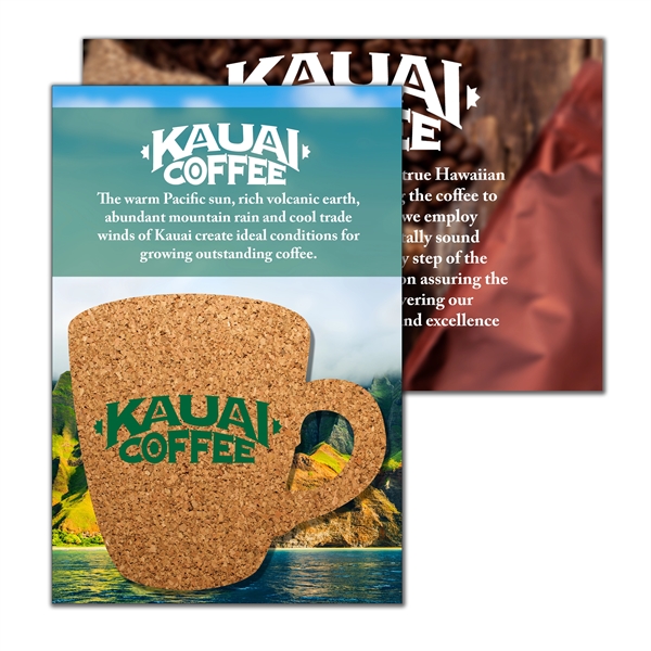 Customizable 6" x 4" full-color postcard with coffee cup-shaped cork coaster... from ASI 90807 Tekweld