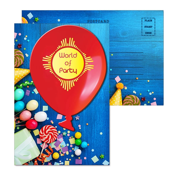 6" x 4" full-color direct mail postcard with 3.75" balloon-shaped acrylic... from ASI 90807 Tekweld