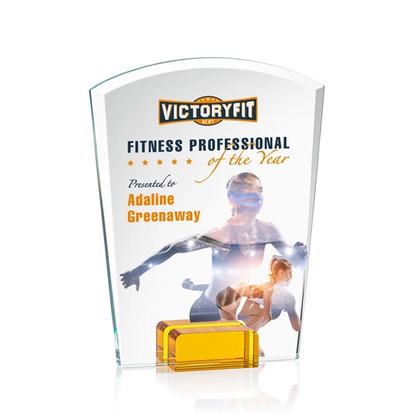 Unique curved top award with starfire optical crystal base.... from ASI 84592 St Regis Group / St Regis