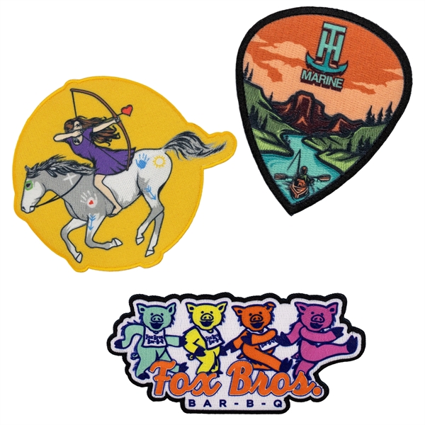 Embroidered Pin Pointe custom patches in assorted sizes with heat seal... from ASI 52263 EMT / EMT EMT EASY Emblem Marketing Team