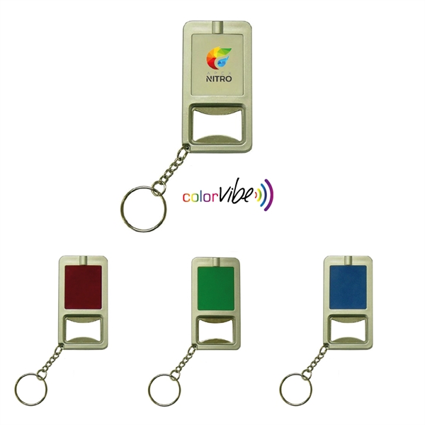 Plastic bottle opener key chain with LED light.... from ASI 99030 Zipline / MainStream Promotions™