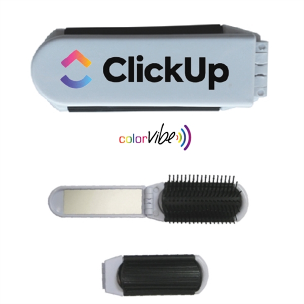 White folding brush and mirror. Black tips, folds and reflects.... from ASI 99030 Zipline / MainStream Promotions™