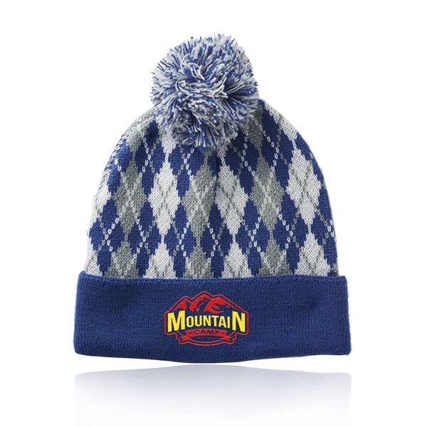 Diamond pattern knitted beanie with pompom topper.... from ASI 39552 BEL Promo