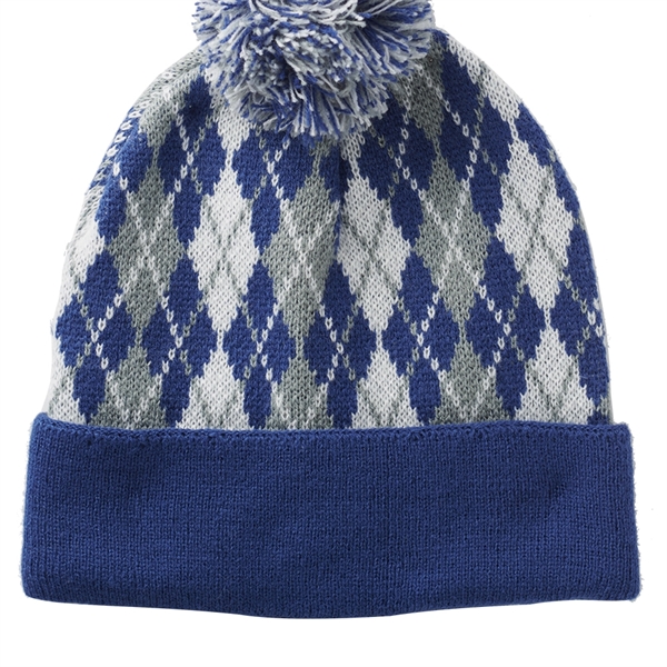 Diamond pattern knitted beanie with pompom topper.... from ASI 39552 BEL Promo