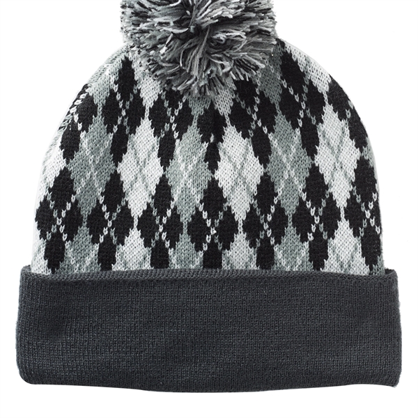 Diamond pattern knitted beanie with pompom topper.... from ASI 39552 BEL Promo