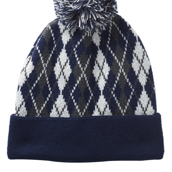 Diamond pattern knitted beanie with pompom topper.... from ASI 39552 BEL Promo