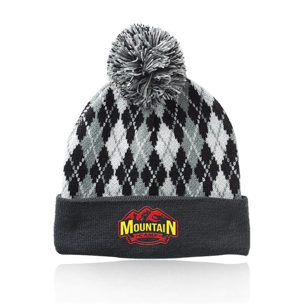 Diamond pattern knitted beanie with pompom topper.... from ASI 39552 BEL Promo