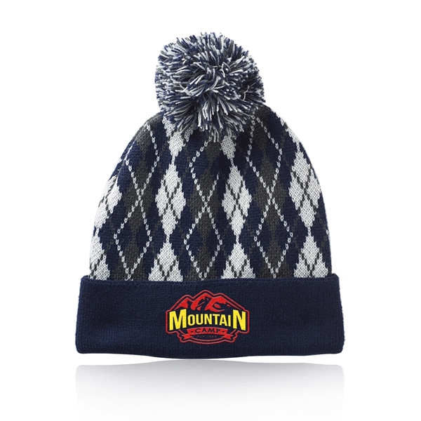 Diamond pattern knitted beanie with pompom topper.... from ASI 39552 BEL Promo