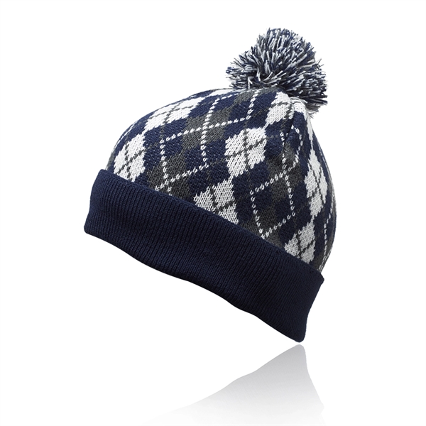 Diamond pattern knitted beanie with pompom topper.... from ASI 39552 BEL Promo