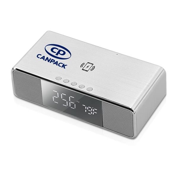 The Encino Bluetooth Speaker and Wireless Charging Desk Clock charges 2... from ASI 90154 Sunjoy Group Inc