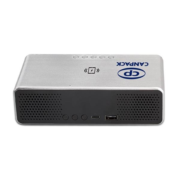 The Encino Bluetooth Speaker and Wireless Charging Desk Clock charges 2... from ASI 90154 Sunjoy Group Inc