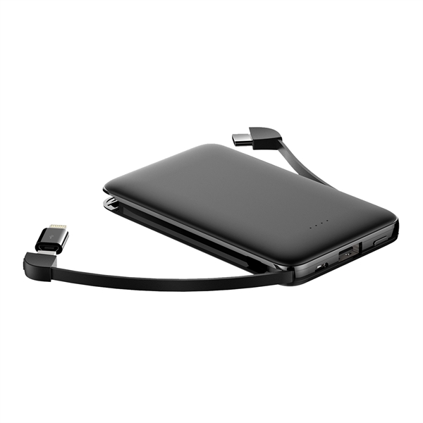 The Hermosa 5,000mAh Power Bank with Built-in-Cables for USB C, Micro... from ASI 74741 NVS Promo Designs, Inc.