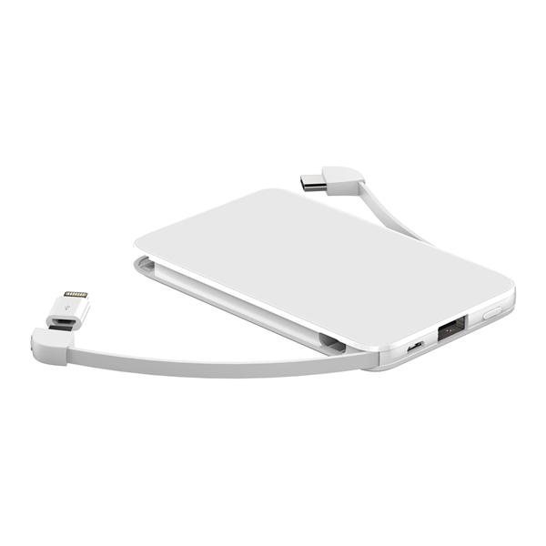 The Hermosa 5,000mAh Power Bank with Built-in-Cables for USB C, Micro... from ASI 74741 NVS Promo Designs, Inc.