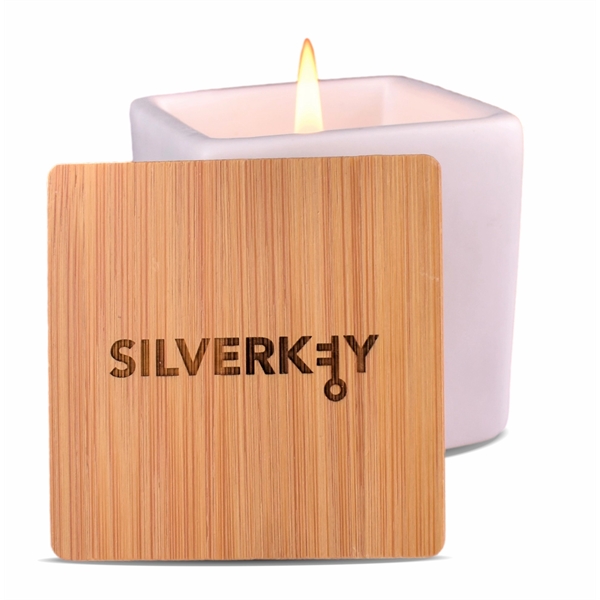Elegant 3 oz soy candle in square ceramic with bamboo lid... from ASI 72657 Active Life Promo / Apres Ski Ingrain Promo