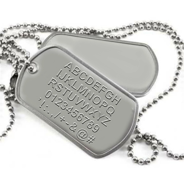 Stainless steel military dog tag with embossed or laser-engraved design in... from ASI 37218 Athena Promo (tm)