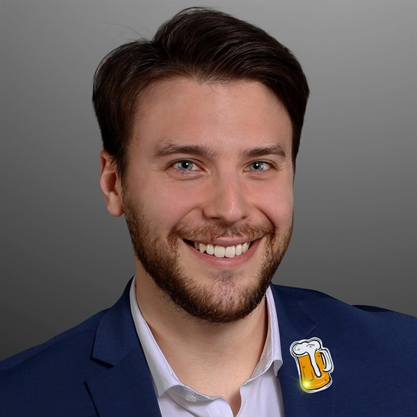 Blank or Imprinted beer mug blinking lights pins with military clutch.... from ASI 34194 ALightPromos / Alight Promotional Products