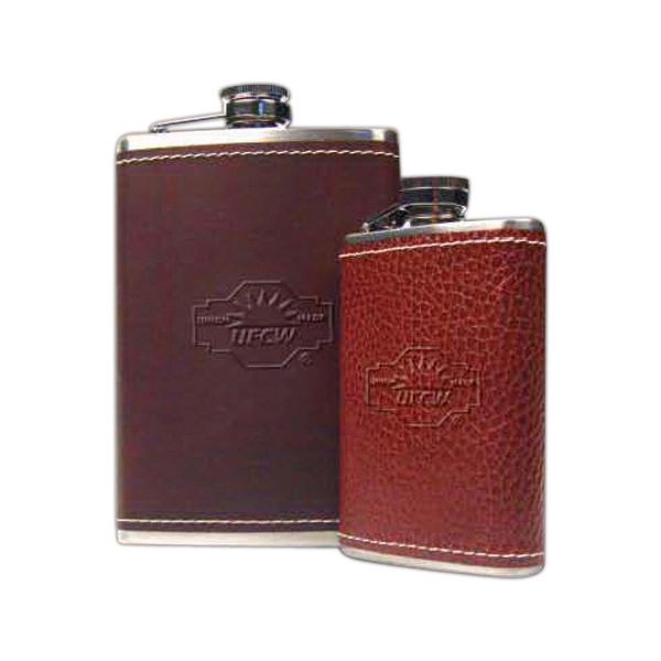 Wrapped 8 oz. Drinking Flask. This is a popular gift. Stainless... from ASI 97490 ZZ REMOVED - Winston Manufacturing / Wizzer/Winston Leather