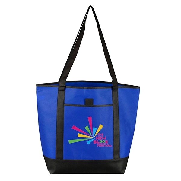 Non-woven tote bag with black accented handles/bottom, large main compartment, outside... from ASI 62660 Innovation Line