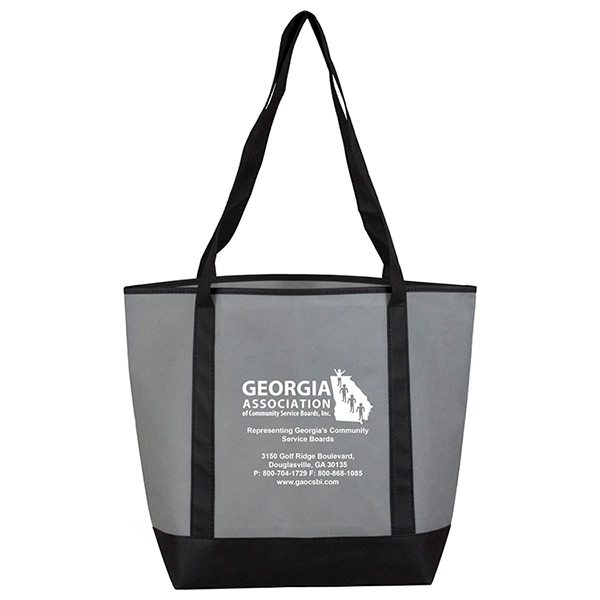 Non-woven tote bag with black accented handles/bottom, large main compartment, outside... from ASI 62660 Innovation Line