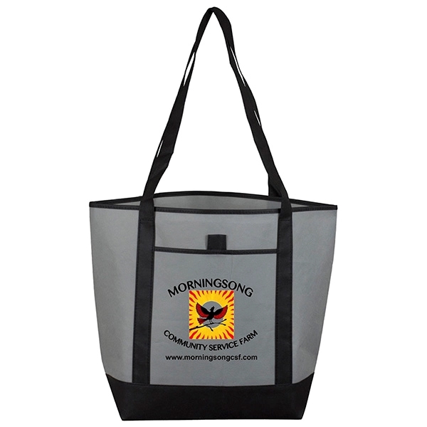 Non-woven tote bag with black accented handles/bottom, large main compartment, outside... from ASI 62660 Innovation Line