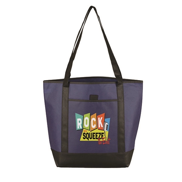Non-woven tote bag with black accented handles/bottom, large main compartment, outside... from ASI 62660 Innovation Line