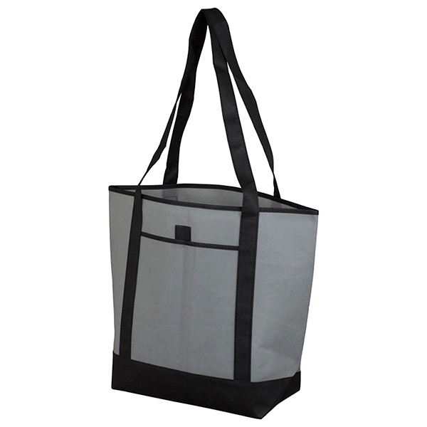 Non-woven tote bag with black accented handles/bottom, large main compartment, outside... from ASI 62660 Innovation Line
