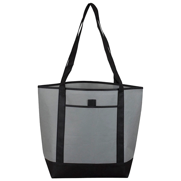 Non-woven tote bag with black accented handles/bottom, large main compartment, outside... from ASI 62660 Innovation Line