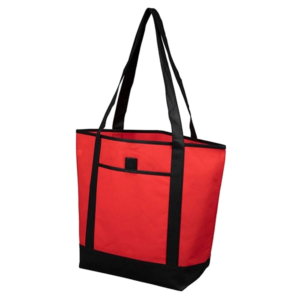 Non-woven tote bag with black accented handles/bottom, large main compartment, outside... from ASI 62660 Innovation Line