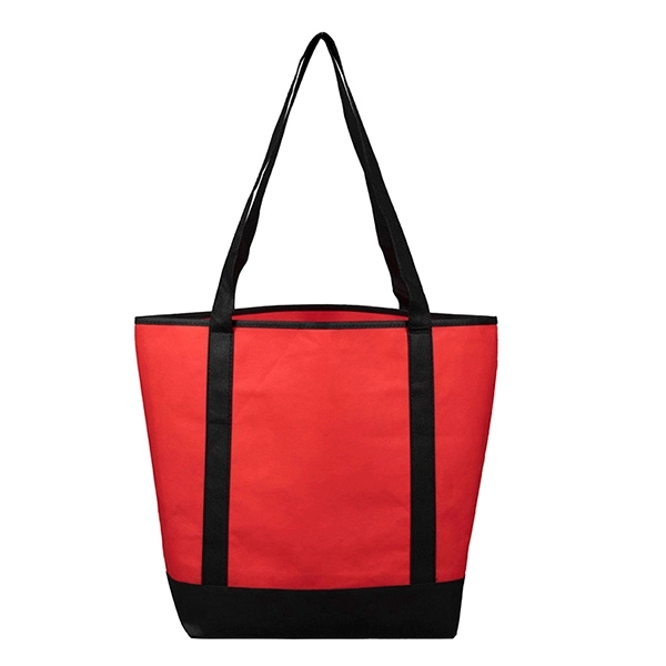 Non-woven tote bag with black accented handles/bottom, large main compartment, outside... from ASI 62660 Innovation Line
