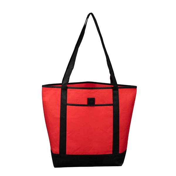 Non-woven tote bag with black accented handles/bottom, large main compartment, outside... from ASI 62660 Innovation Line