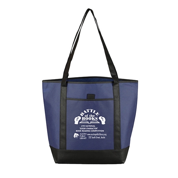 Non-woven tote bag with black accented handles/bottom, large main compartment, outside... from ASI 62660 Innovation Line