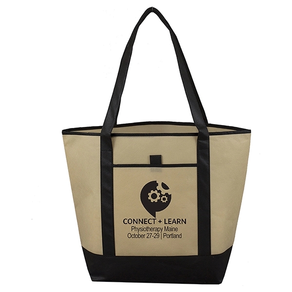 Non-woven tote bag with black accented handles/bottom, large main compartment, outside... from ASI 62660 Innovation Line