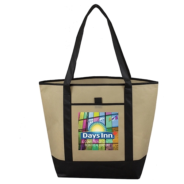 Non-woven tote bag with black accented handles/bottom, large main compartment, outside... from ASI 62660 Innovation Line