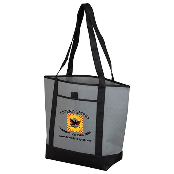 Non-woven tote bag with black accented handles/bottom, large main compartment, outside... from ASI 62660 Innovation Line