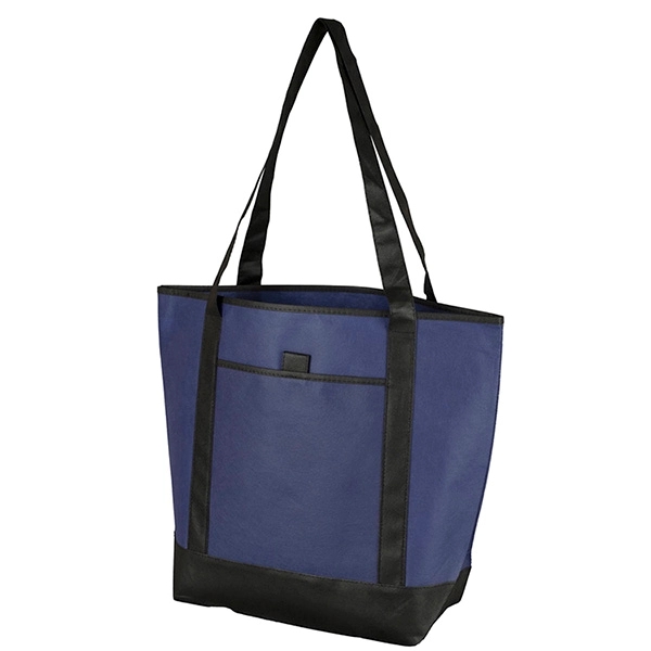 Non-woven tote bag with black accented handles/bottom, large main compartment, outside... from ASI 62660 Innovation Line