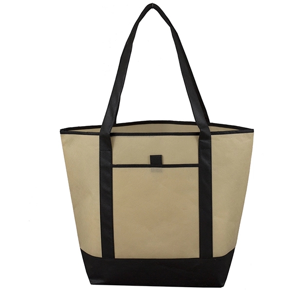 Non-woven tote bag with black accented handles/bottom, large main compartment, outside... from ASI 62660 Innovation Line