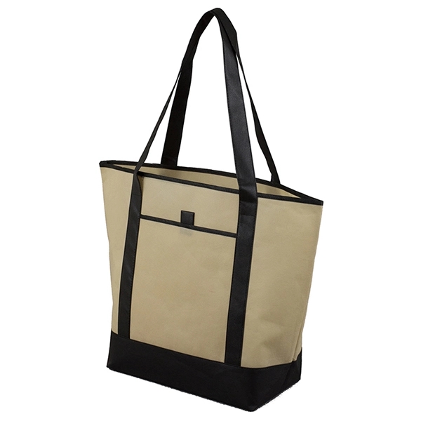 Non-woven tote bag with black accented handles/bottom, large main compartment, outside... from ASI 62660 Innovation Line