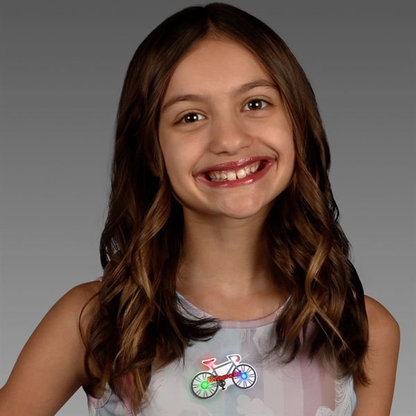 Blank or imprinted. Flashing LED Bicycle Pins are 2" wide with... from ASI 34194 ALightPromos / Alight Promotional Products