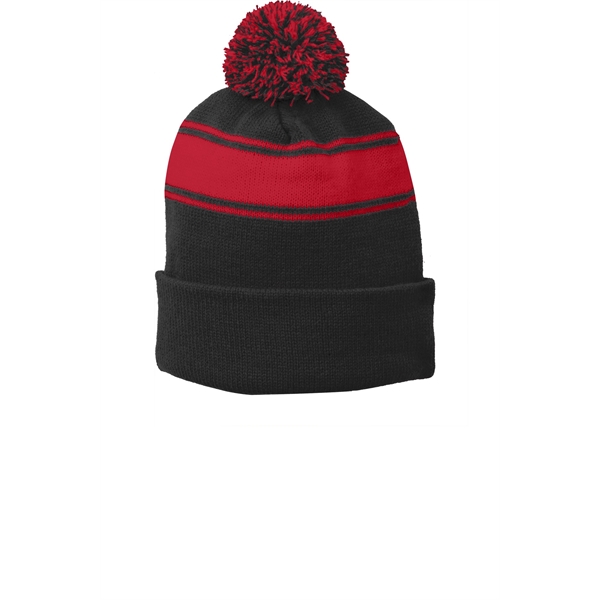 Sport-Tek Stripe Pom Pom Beanie.... from ASI 84863 SanMar